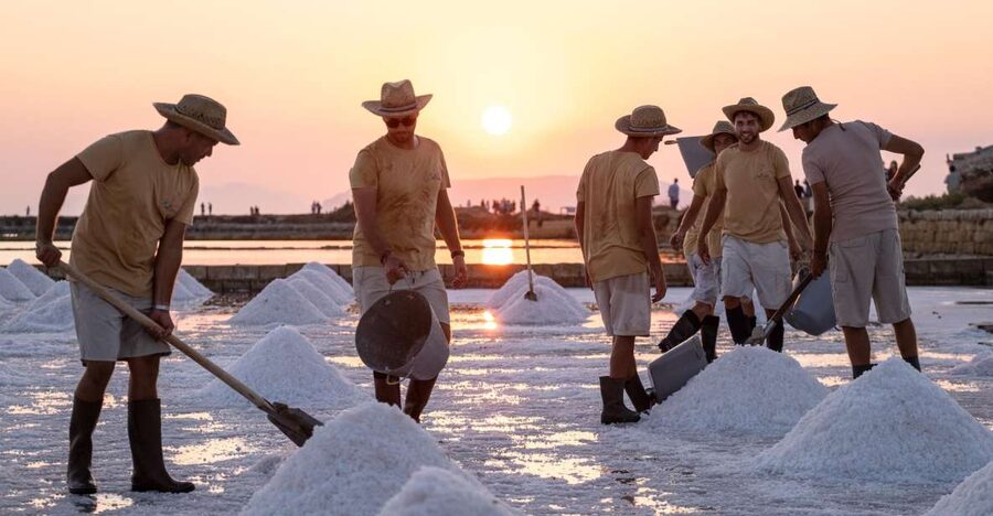 Guided tour of the Trapani Salt Pans and Salt Museum - Collecting salt and tasting the finished product