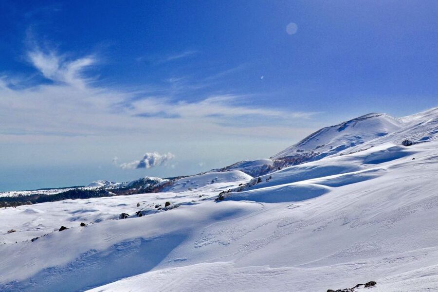 Piano Provenzana: Guided Mt. Etna Snowshoeing Trek - Walking back to Chiosco Bar Mareneve
