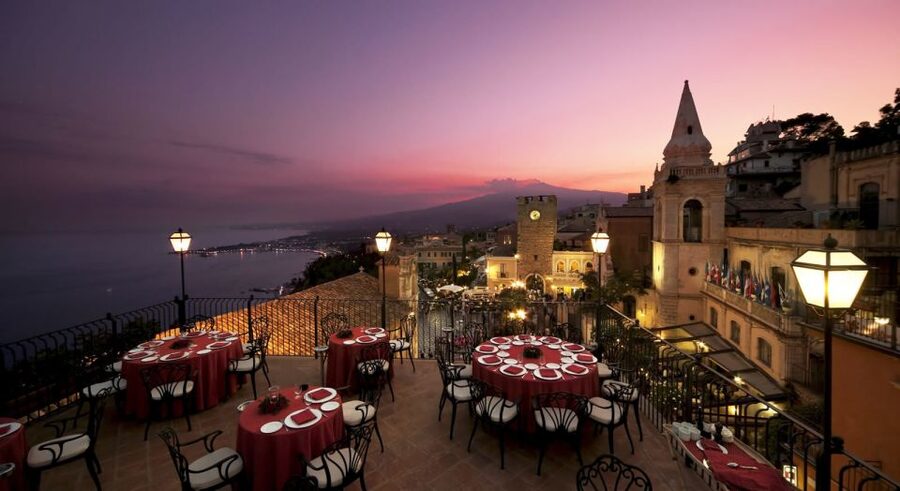 Taormina: Sunset Walking Tour & Aperitif on Rooftop Terrace - Piazza IX Aprile and the Ionian coast view
